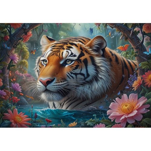 TWYYDP 1000 Teile Puzzle für Erwachsene,Tigerkopf Zwischen Blumen,Holzpuzzle,Spiele Zum Stressabbau TWYYDP 1000 Teile Puzzle für Erwachsene,Tigerkopf Zwischen Blumen,Holzpuzzle,Spiele Zum Stressabbau von TWYYDP