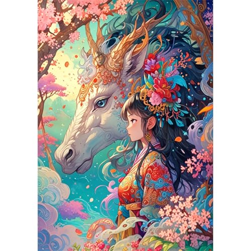 TWYYDP 1000 Teile Puzzle für Erwachsene,Weißes Fabeltier Pferd und Frau,Holzpuzzle,Spiele Zum Stressabbau TWYYDP 1000 Teile Puzzle für Erwachsene,Weißes Fabeltier Pferd und Frau,Holzpuzzle,Spiele Zum Stressabbau von TWYYDP