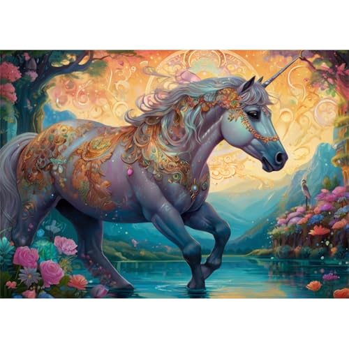 TWYYDP 1500 Teile Puzzle für Erwachsene,Rosa und Weißes Pferd,Holzpuzzle,Gelegenheitsspiele von TWYYDP