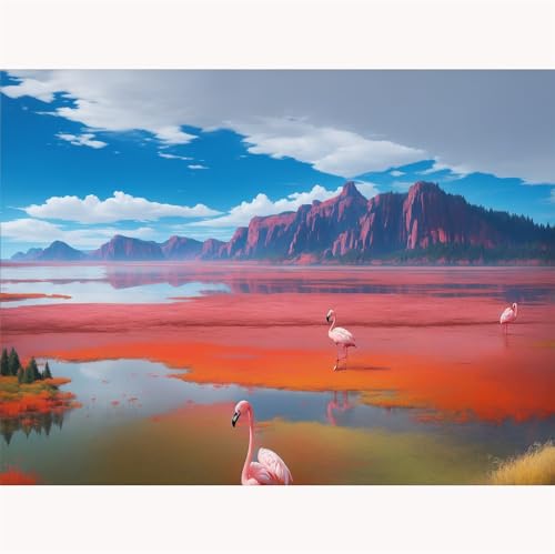 TWYYDP 520 Teile Puzzles,Flamingolandschaft des Sees Unter Dem Berg Holzpuzzle,Denk-Lernspiel von TWYYDP