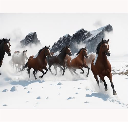 TWYYDP Klassisches Puzzle 520 Teile,Pferde Laufen Tiere Bei Starkem Schneefall Holzpuzzle,Denk-Lernspiel von TWYYDP