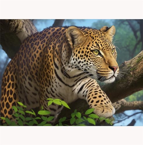 TWYYDP Puzzle 1000 Teile Aus Holz,Leopard-Großkatzentier Auf AST Holzpuzzle,Puzzle-Geschenk von TWYYDP