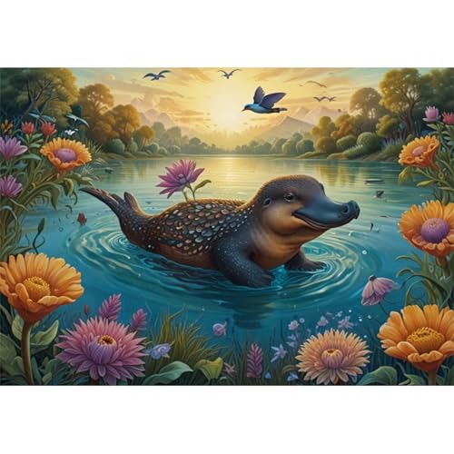 TWYYDP Puzzle 1000 Teile für Erwachsene Blumenseewassertierschnabeltier Holzpuzzle Spiele Zum Stressabbau von TWYYDP