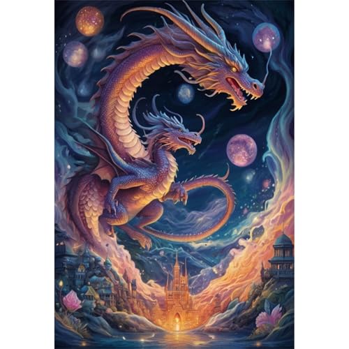 TWYYDP Puzzle 1000 Teile für Erwachsene Drache Am Nachthimmel Holzpuzzle von TWYYDP