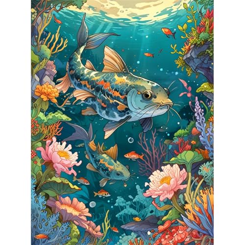 TWYYDP Puzzle 1000 Teile für Erwachsene Unterwasser-Wels-Cartoon-Tier Holzpuzzle Spiele Zum Stressabbau von TWYYDP