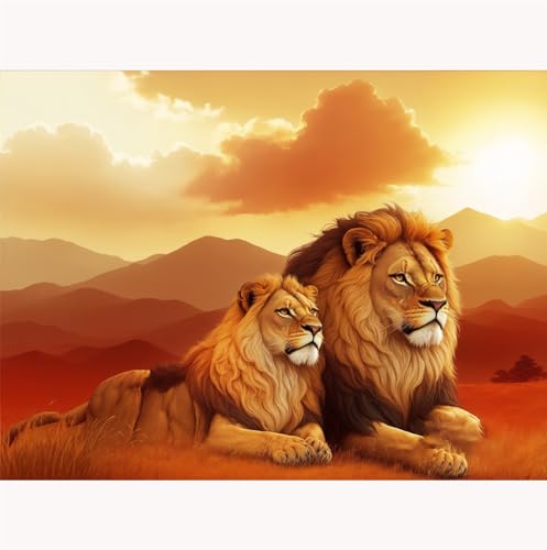 TWYYDP Puzzle 1500 Teile,2 Löwentiere Bei Sonnenuntergang Holzpuzzle,DIY Home Wanddekoration von TWYYDP