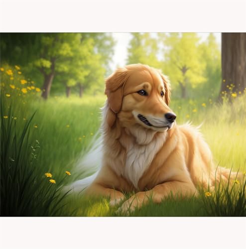 TWYYDP Puzzle 1500 Teile,Golden Retriever Hund Im Gras Holzpuzzle,Wanddekoration für Wohn- und Schlafzimmer von TWYYDP