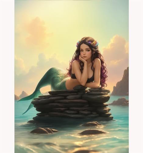 TWYYDP Puzzle 1500 Teile,Meer-Meerjungfrau-Mädchen Holzpuzzle,Schöne Wanddekoration Malerei von TWYYDP