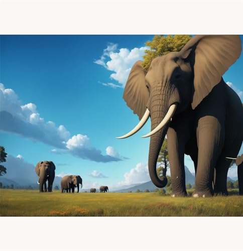 TWYYDP Puzzle 1500 Teile für Erwachsene,Elefantenlandschaft Mit Blauem Himmel und Gras Holzpuzzle,Wanddekoration für Wohn- und Schlafzimmer von TWYYDP