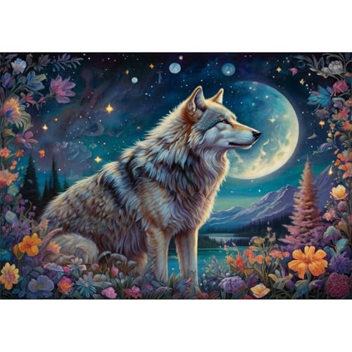TWYYDP Puzzle 1500 Teile für Erwachsene Mond, Sternenhimmel und Wolf Holzpuzzle Schwieriges Rätsel TWYYDP Puzzle 1500 Teile für Erwachsene Mond, Sternenhimmel und Wolf Holzpuzzle Schwieriges Rätsel von TWYYDP
