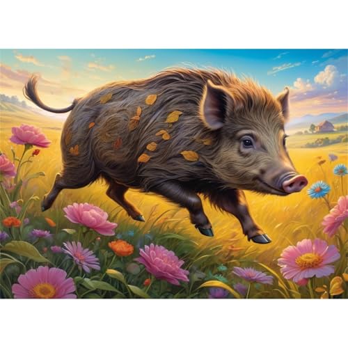 TWYYDP Puzzle 1500 Teile für Erwachsene Wildschwein Läuft Auf Graslandlandschaft Holzpuzzle Schwieriges Rätsel TWYYDP Puzzle 1500 Teile für Erwachsene Wildschwein Läuft Auf Graslandlandschaft Holzpuzzle Schwieriges Rätsel von TWYYDP