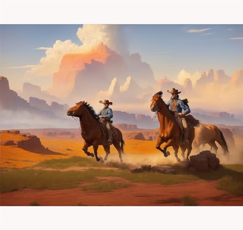 TWYYDP Puzzle 520 Teile für Erwachsene,Cowboy-Reiter-Landschaft Holzpuzzle,Familienspiele DIY-Geschenk von TWYYDP