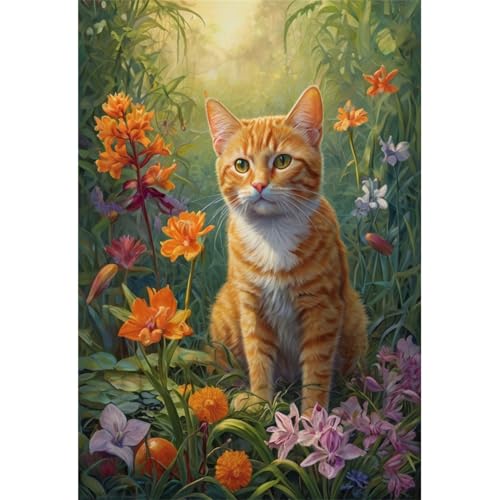 TWYYDP Puzzle 520 Teile für Erwachsene Blumen Orange Katzentier Holzpuzzle Heimdekorationsmalerei von TWYYDP