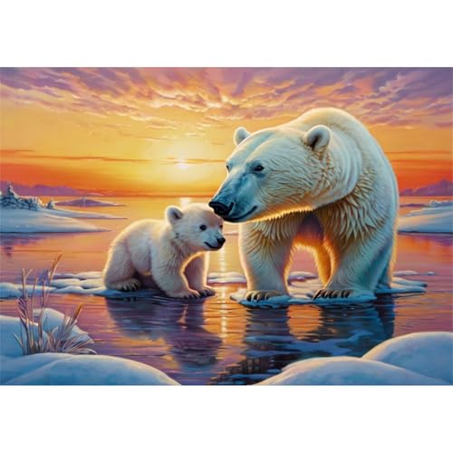 TWYYDP Puzzle 520 Teile für Erwachsene Kleiner Eisbär und Mutter-Sonnenuntergangslandschaft Holzpuzzle Heimdekorationsmalerei TWYYDP Puzzle 520 Teile für Erwachsene Kleiner Eisbär und Mutter-Sonnenuntergangslandschaft Holzpuzzle Heimdekorationsmalerei von TWYYDP
