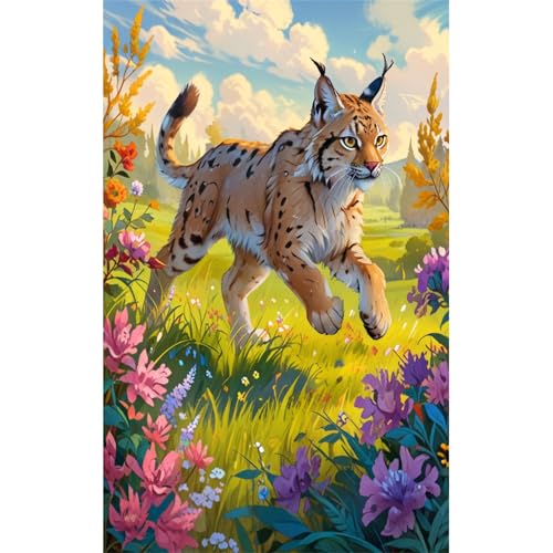 TWYYDP Puzzle 520 Teile für Erwachsene Luchs Läuft Auf Dem Gras Holzpuzzle Heimdekorationsmalerei von TWYYDP