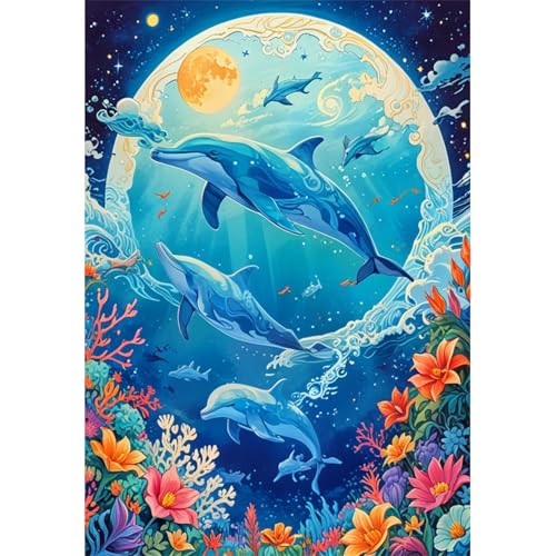 TWYYDP Puzzle 520 Teile für Erwachsene Mond- und Delphin-Cartoon Holzpuzzle Anspruchsvolle Spiele TWYYDP Puzzle 520 Teile für Erwachsene Mond- und Delphin-Cartoon Holzpuzzle Anspruchsvolle Spiele von TWYYDP