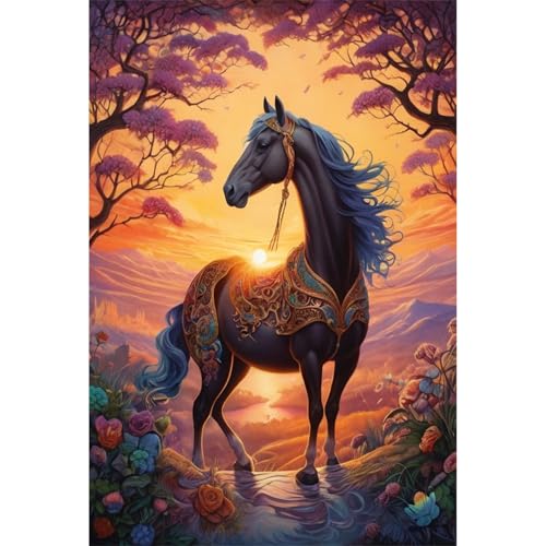 TWYYDP Puzzle 520 Teile für Erwachsene Schwarzes Pferd und Sonnenuntergang Auf Dem Berg Holzpuzzle Heimdekorationsmalerei TWYYDP Puzzle 520 Teile für Erwachsene Schwarzes Pferd und Sonnenuntergang Auf Dem Berg Holzpuzzle Heimdekorationsmalerei von TWYYDP