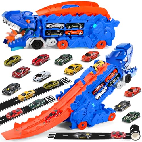 Dinosaurier Transporter Truck Auto Spielzeug ab 3 4 5 6 7 8 Jahre mit 8 Rennwagen, Portable Träger Fahrzeuge Spielzeug Race Cars Set für Jungen von TXVQ