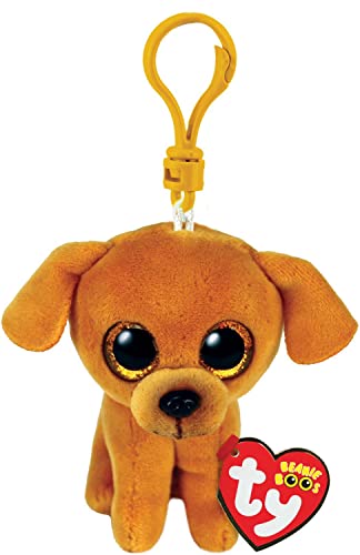 TY 35256 Schlüsselring aus Plüsch-Beanie Boos Clips Zuzu-Braun-Hund mit goldenen Glitzeraugen-Das Plüschtier mit großen funkelnden Augen-12 cm-35256, Tiere, Mehrfarbig von TY