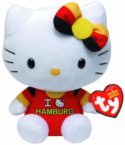 TY 46261 - Exklusive City-Hello Kitty Baby - Hamburg mit Schleife, Plüsch, 15 cm, schwarz/rot/Gold von TY