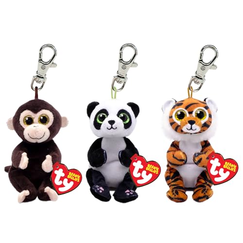 TY Beanie Bellies – Matteo, Ying, Clawdia – 3-teiliges Set Stofftier-Schlüsselclip – Weicher Plüsch-Schlüsselanhänger, Teddy-Schlüsselring, Sammel-Schlüsselanhänger für Kinder-Rucksack von TY