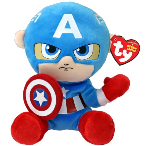 TY Captain America Marvel Avengers Beanie Babies Regular, Lizenziertes Beanie Baby Weichplüsch Spielzeug, Sammlerstück Kuscheliger Plüschteddy von TY