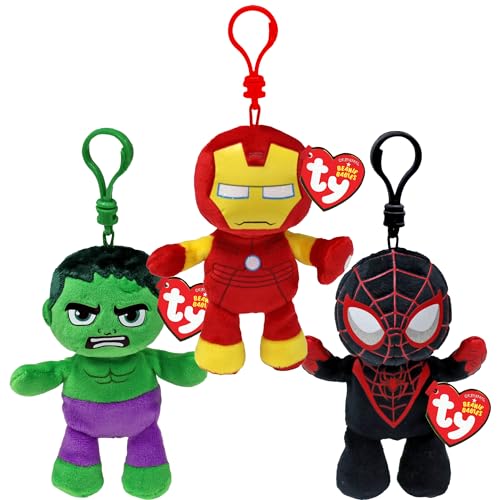 TY Clip Multipack - Hulk, Iron Man, Miles Morales | Soft Plush Toys for Kids | Teddy & Baby Collectible Stuffed Plushies | Bag Clips von TY