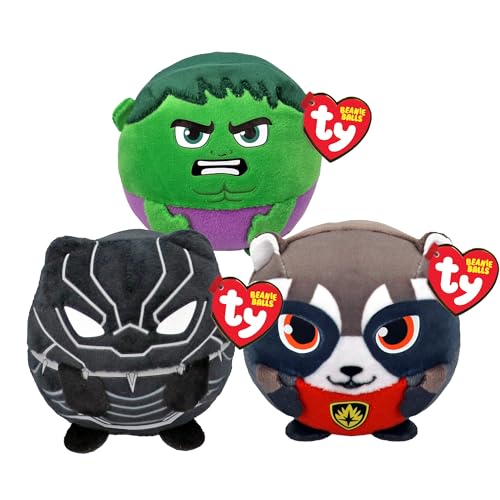 TY Marvel Beanie Balls Kids Plush Multipacks - Hulk, Rocket and Black Panther Teddy Plush Kids Toys Set - Soft Plushies for Babies and Kids von TY