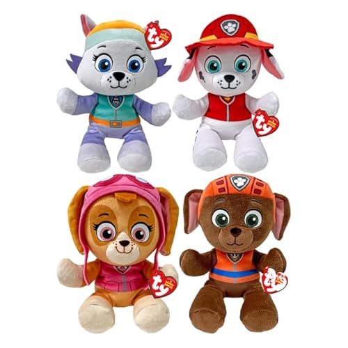 TY Paw Patrol Beanie Babies Set mit 4 Figuren – Marshall, Skye, Everest, Zuma 27CM – Weiches Plüschtier für Kinder, Sammlerstück, Kuscheltier von TY