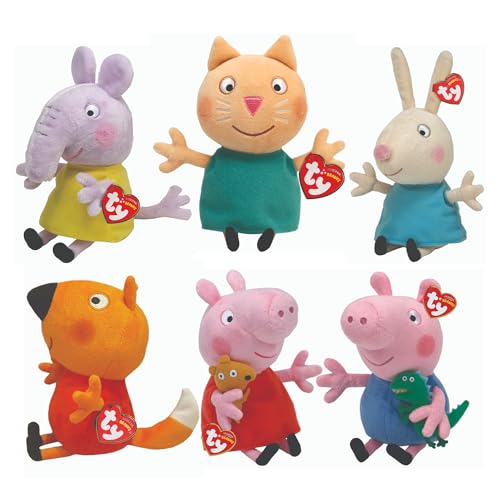 TY Peppa Pig Beanies 6-Teile-Set – Peppa, George, Rebecca, Freddy, Candy und Emily – Weiches Plüschtier für Kinder – Sammelbare Stofftier Plüschtiere – Kuschelige Spielzeuge für Kinder von TY