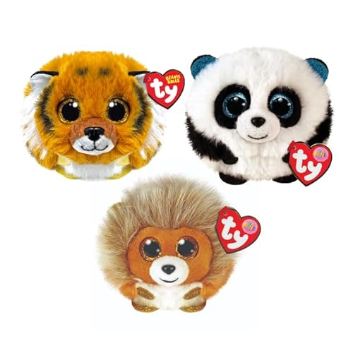 TY Puffies Caesar, Clawsby und Bamboo 3er-Set – Weiches, hüpfendes Plüschtier für Kinder – Sammelbares Kuscheltier – Flauschiges Stofftier landet Immer auf den Füßen – Plüschspielzeug für Kinder von TY