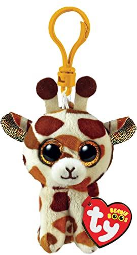TY Schlüsselring Beanie Boos Clips-Giraffe-Stilts-Stilts-Braun und Weiß-mit Glitzer-Ösen-Plüsch mit großen funkelnden Augen-12 cm-35257, Mehrfarbig, T35257 von TY