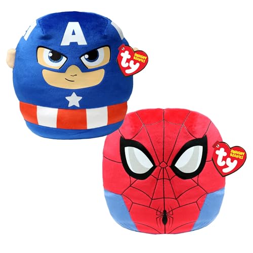 TY Spiderman & Captain America Marvel Avengers Squish a Boo 10 Zoll Multipack - Squishy Beanie Baby Weiche Plüschspielzeuge - Sammelbare Kuschelige Gefüllte Teddybären von TY