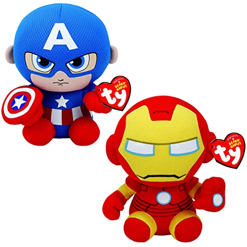 TY Marvel Captain America & Iron Man Avengers Multi Pack 8" (Regulär) | Lizenziertes Beanie Baby Soft Plüschtier | Kuscheliger Stoffteddy Zum Sammeln von TY