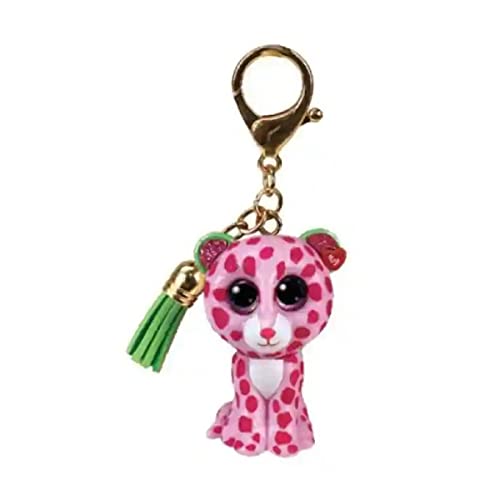 Ty - Mini Boos Clips - Leopard - Glamour - Rosa und Grün - Mit grüner Quaste - Der modische Schlüsselanhänger inspiriert von den berühmten Plüschtieren mit funkelnden großen Augen - 10 Cm - 25053 von TY