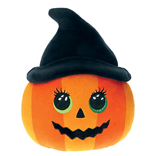 Ty Squishy Beanies Ramona der Halloween-Kürbis, weiches Plüschkissen mit grünen Glitzeraugen und Hexenhut, Geschenkidee für Groß und Klein, alle zum Sammeln 33 cm T39346 von TY