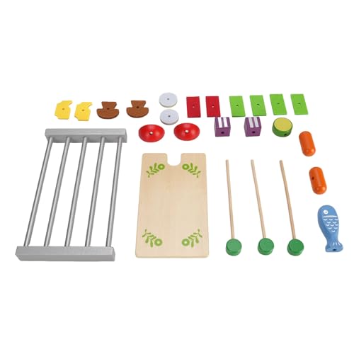 TYCIONG Holz BBQ Grill Playset Interactive Hölzerne Barbecue -Spielset mit Küchenwerkzeugen für Im Alter von 3+, Kindergrillspiel Set Holz, Holzspielzeug BBQ Set für von TYCIONG
