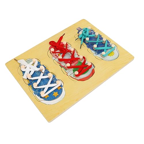 TYCIONG Holzschnürung Schuhspielzeug Fadenschuhe Trainingskarte Lernen Sie, Schnürsenkel -Unterrichtskit für Kleinkinder -Bildungsspielzeug mit Kiefernholzmaterial zu Binden von TYCIONG