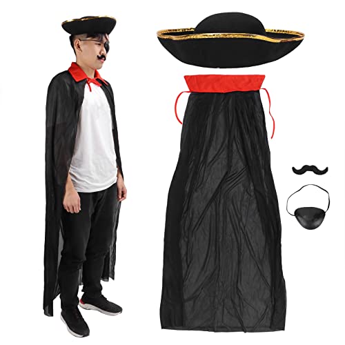 TYCIONG Piratenkostüm Set Piraten-Outfit Pirate Dress Up 4-teiliges Kit mit Hut Cape Eye Patch Bart für Halloween-Party-Rollenspiele TYCIONG Piratenkostüm Set Piraten-Outfit Pirate Dress Up 4-teiliges Kit mit Hut Cape Eye Patch Bart für Halloween-Party-Rollenspiele von TYCIONG