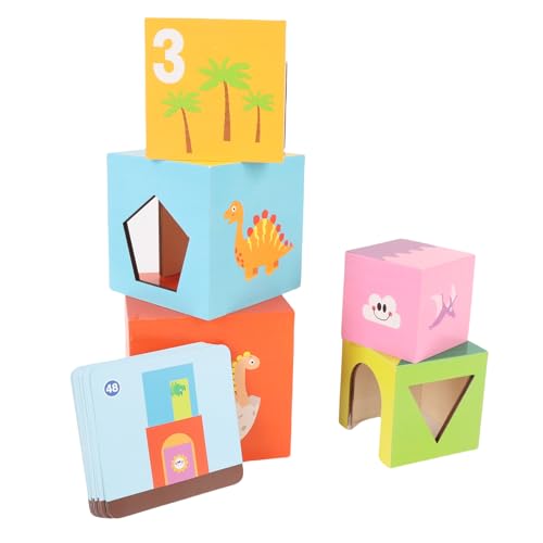 TYCIONG Tier-Stapelboxen, Nistblöcke, Stapelspielzeug aus Holz für mit 5 Buchenholzboxen, Tiere, Farben, Früherziehung, Eltern-Kind-Interaktion von TYCIONG