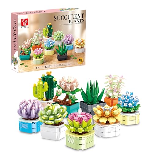 TYCOLE TGL 9 in 1 Tiny Flowers Succulents Artificial Plant Set-Creative Botanical Building Block Toy, Botanical Collection for Office&Home Decor,Birthday Gift for Adults and Kids 8-12(832 PCS) von TYCOLE