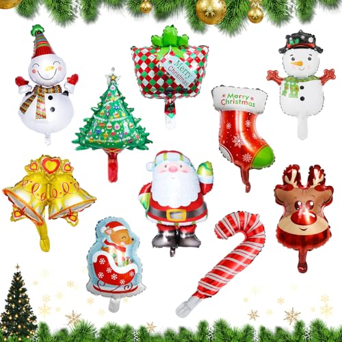 TYFYH 10 Stück Weihnachten Heliumballons Folienballon Weihnachts Luftballons Heliumballons Kinder Aluminiumfolie Ballons für Geburtstag Xmas Weihnachten Party Deko (Dreidimensionaler Weihnachtsballon) von TYFYH