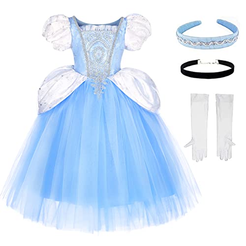 Aschenputtel-Kostüme für Mädchen, verkleiden sich mit Puffärmeln, Festzug, Party, Halloween, ausgefallenes Ballkleid (2–3T, blau) von TYHTYM