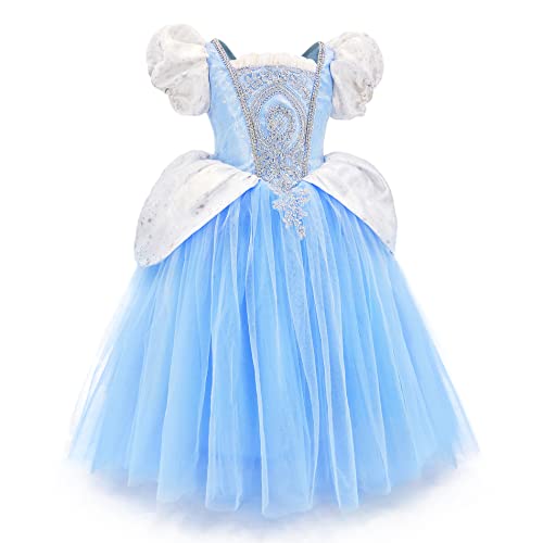 TYHTYM Cinderella Prinzessin Kleid Puffy Ärmel Kostüm, Besondere Anlässe Kleider für Kleinkind Mädchen Alter 2-3 Jahre, Ultra Weiche Spitze Faschingskleid Geburtstag Party Dress Up, Blau von TYHTYM