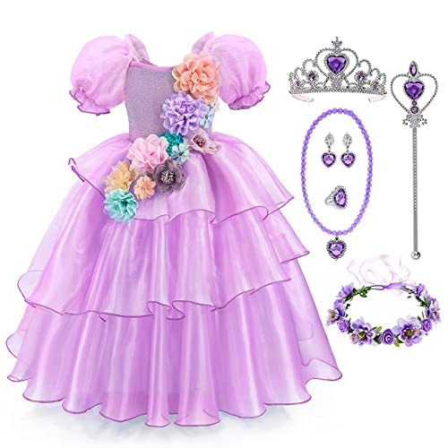 TYHTYM Mirabel-Kostüm für Mädchen, Isabella Encanto, fantastischer Sommer, Cartoon, Halloween, Druck, Blumenstil, Outfit (4–5T, Isabella) von TYHTYM