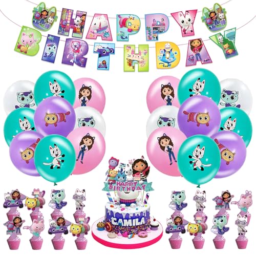 46-teiliges Geburtstag Dekoset Rosa – Banner, Tortenstecker, 20 Luftballons, für Kindergeburtstag & Mädchenparty von TYLUSPA
