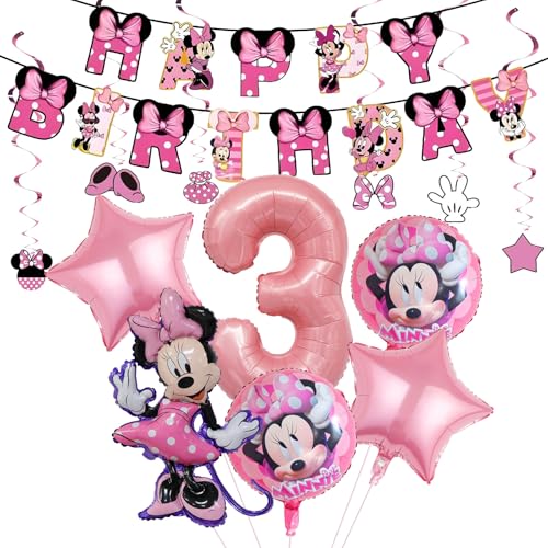 Geburtstagsdeko Mädchen 3 Jahre, 13pcs Kinder Geburtstag Deko, Rosa Luftballons für Kinderparty, Prinzessinnen Theme Fest von TYLUSPA