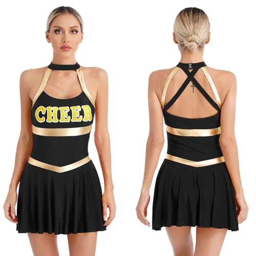 Cheerleading-Uniform for Damen, Cheerleader-Kostüm, jugendliches Schulmädchen, karnevalistische Cosplay-Outfits, Call of the Night, Cosplay-Kleid(Black,S) von TYNXK