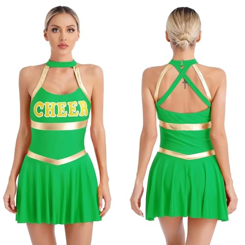 Cheerleading-Uniform for Damen, Cheerleader-Kostüm, jugendliches Schulmädchen, karnevalistische Cosplay-Outfits, Call of the Night, Cosplay-Kleid(Green,L) von TYNXK