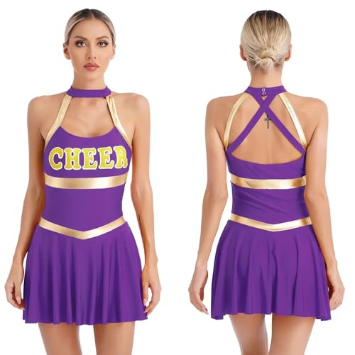 Cheerleading-Uniform for Damen, Cheerleader-Kostüm, jugendliches Schulmädchen, karnevalistische Cosplay-Outfits, Call of the Night, Cosplay-Kleid(Purple,XL) von TYNXK